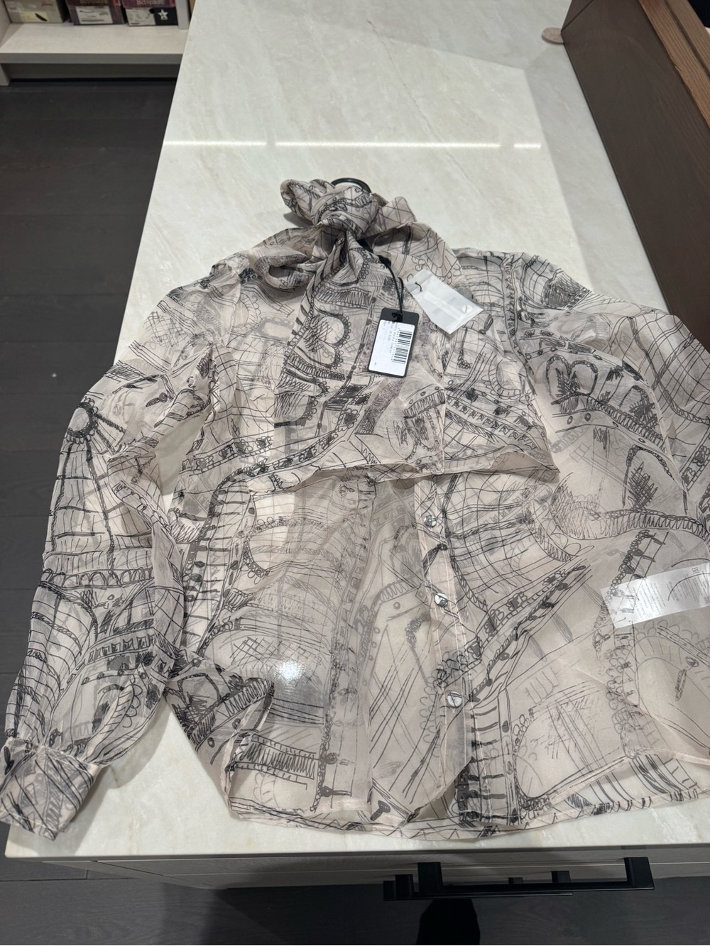 Pail & Joe Silk Printed Tie-Neck Blouse - Picture 5 of 7